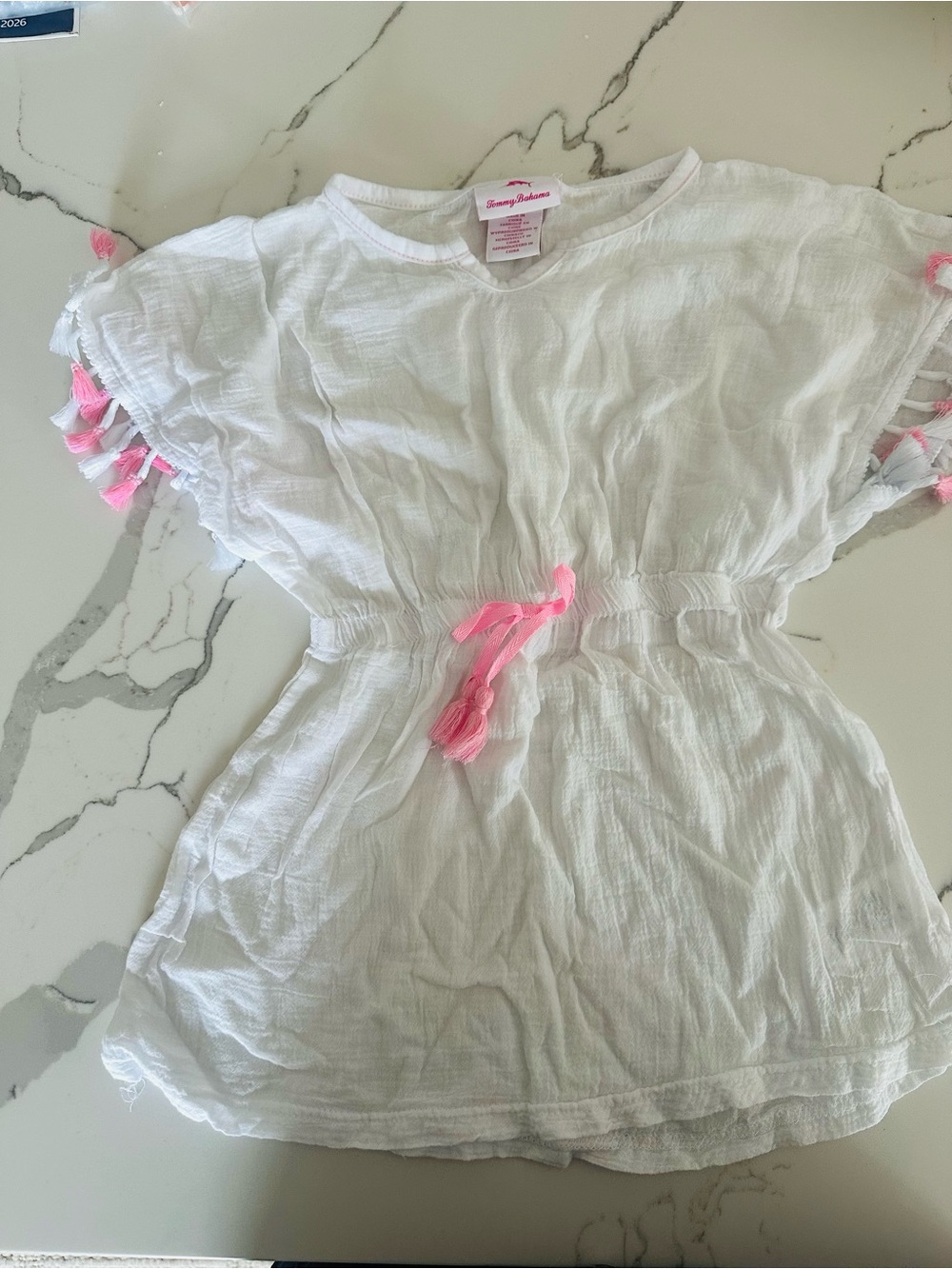 Tommy Bahama White Girls' Tunic with Pink Tassel Tie - beach coverup